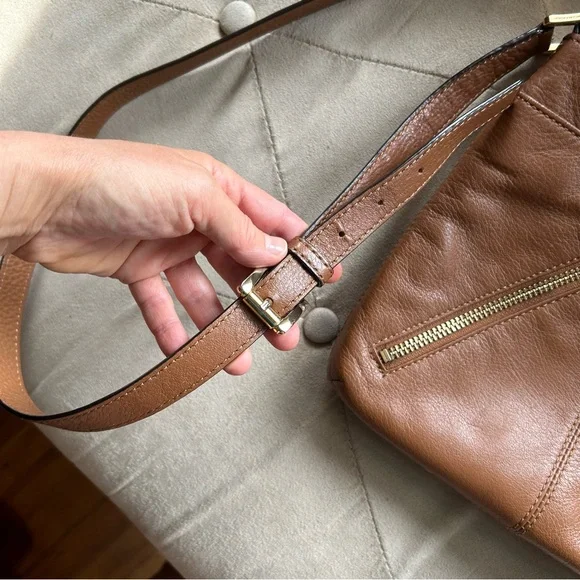 Michael Kors Cognac Brown Gold Leather Crossbody Purse - Picture 8 of 8